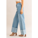 High-Waisted Wide Leg Cuffed Jeans